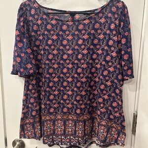Lucky Brand Navy and Pink Floral Blouse